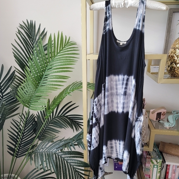 Vestique Black and White Tye Dye High Low Midi Dress Size Small - Picture 1 of 5